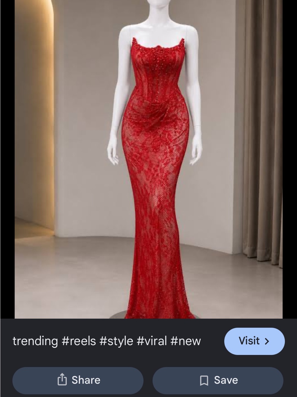 Red Lace Evening Gown - Elegant Women's Dress
